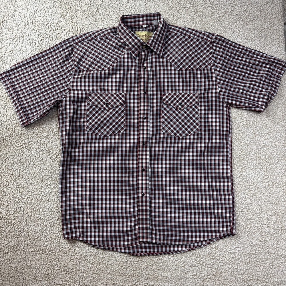 Cowboy Legend Men's Plaid Red Black Button-Up Shirt L Western Pearl Snap Ranch